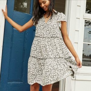 NWOT Anthropologie Black /Cream Tiered Pull-Over Summer Dress SZ M